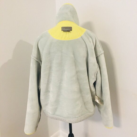 ANTHROPOLOGIE Janey Gray/Blue Neon Yellow Teddy Fuzzy Pullover Fleece Large - Picture 9 of 14